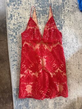 Free people red sequin party mini dress
